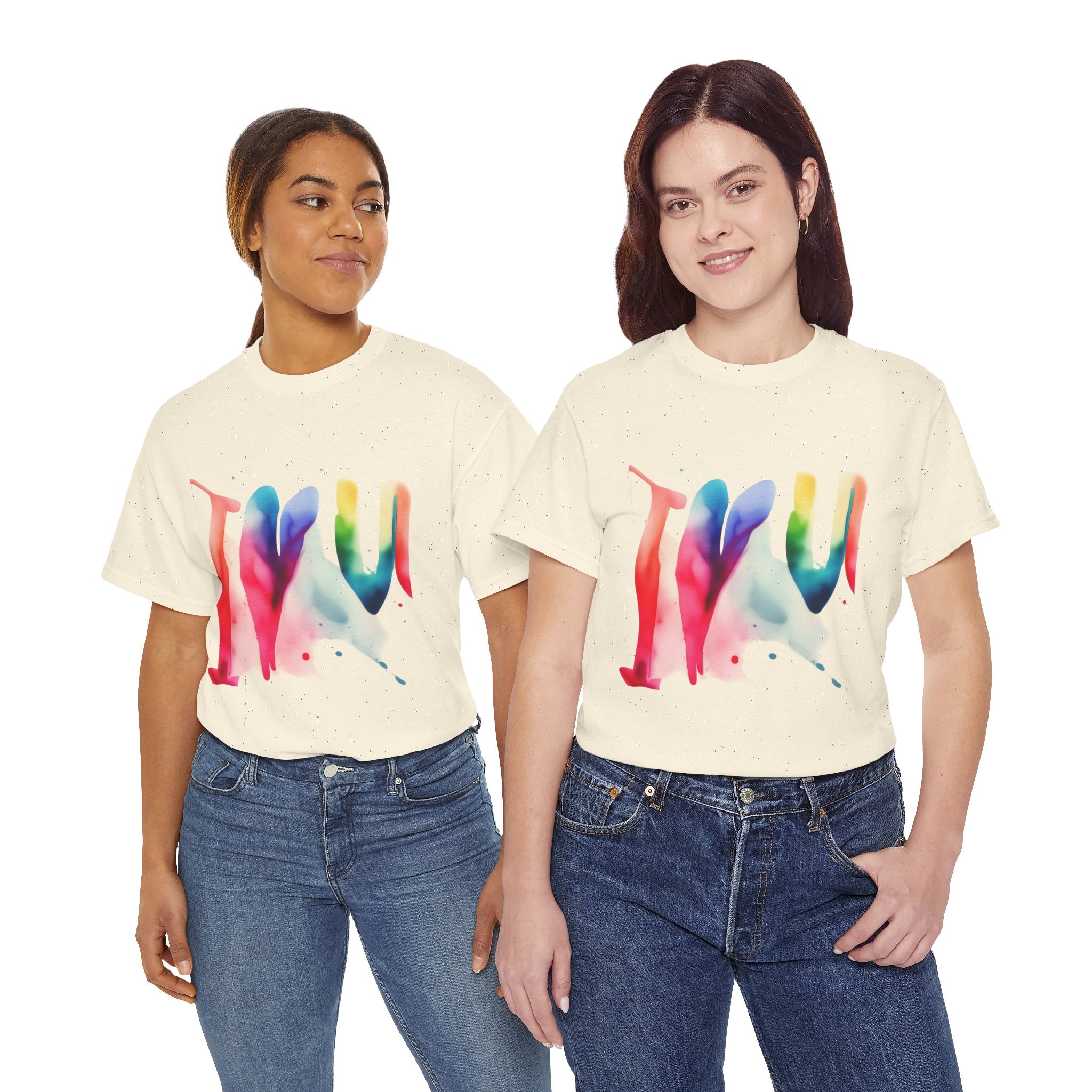 T-Shirt — Watercolor Rainbow Heart Design