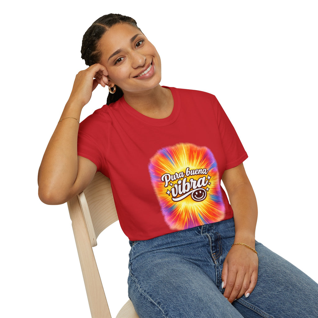 Pura Buena Vibra T-Shirt — Rainbow Tie-Dye Smile Tee