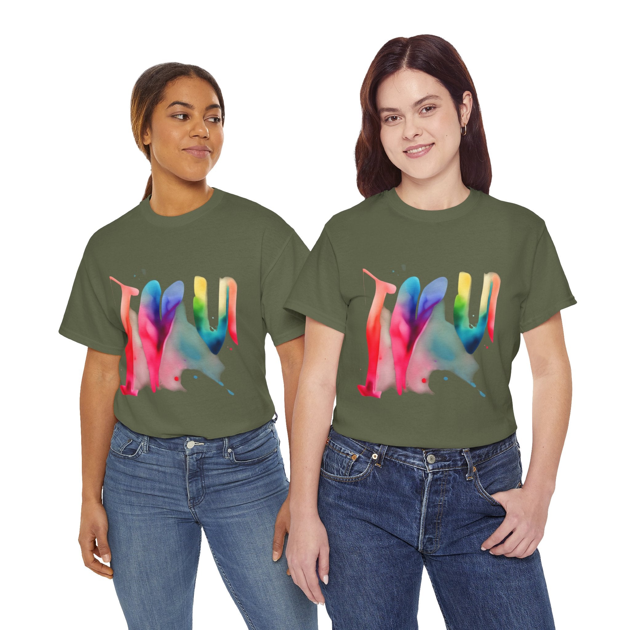 T-Shirt — Watercolor Rainbow Heart Design