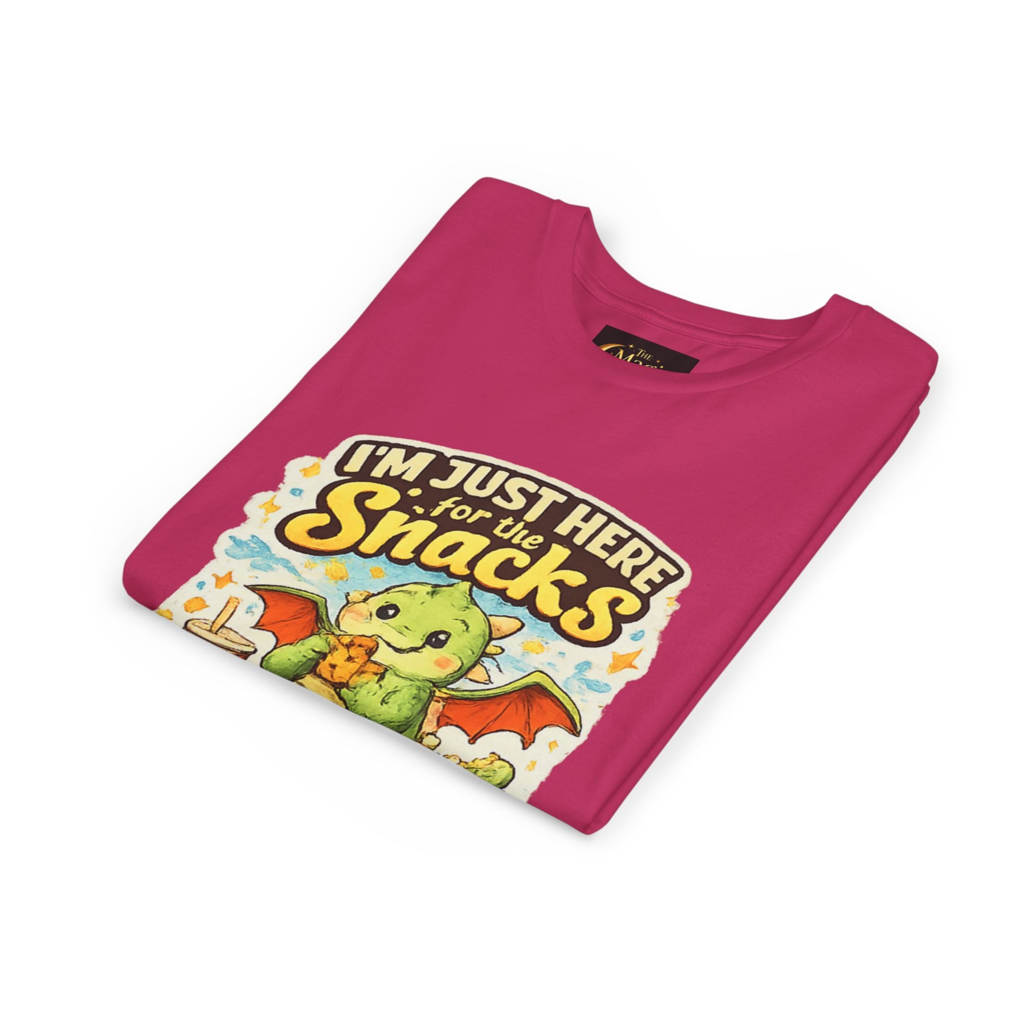 Kids Tee — Cute Dragon “I’m Just Here for the Snacks” Graphic T-Shirt