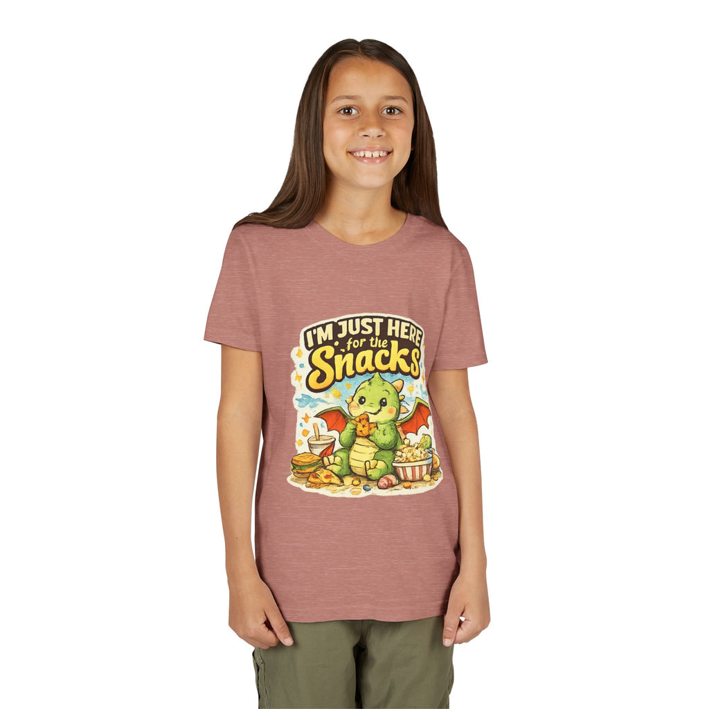 Kids Tee — Cute Dragon “I’m Just Here for the Snacks” Graphic T-Shirt