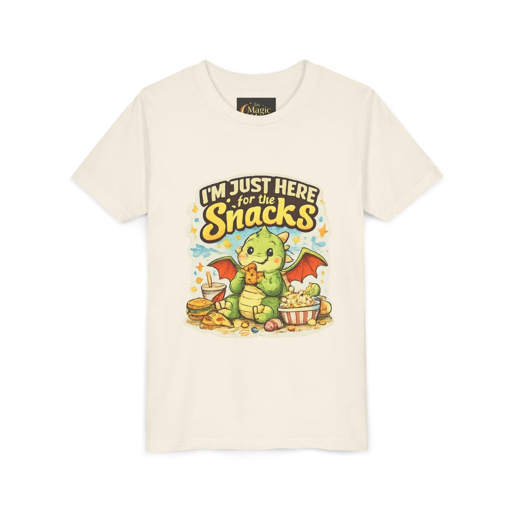 Kids Tee — Cute Dragon “I’m Just Here for the Snacks” Graphic T-Shirt