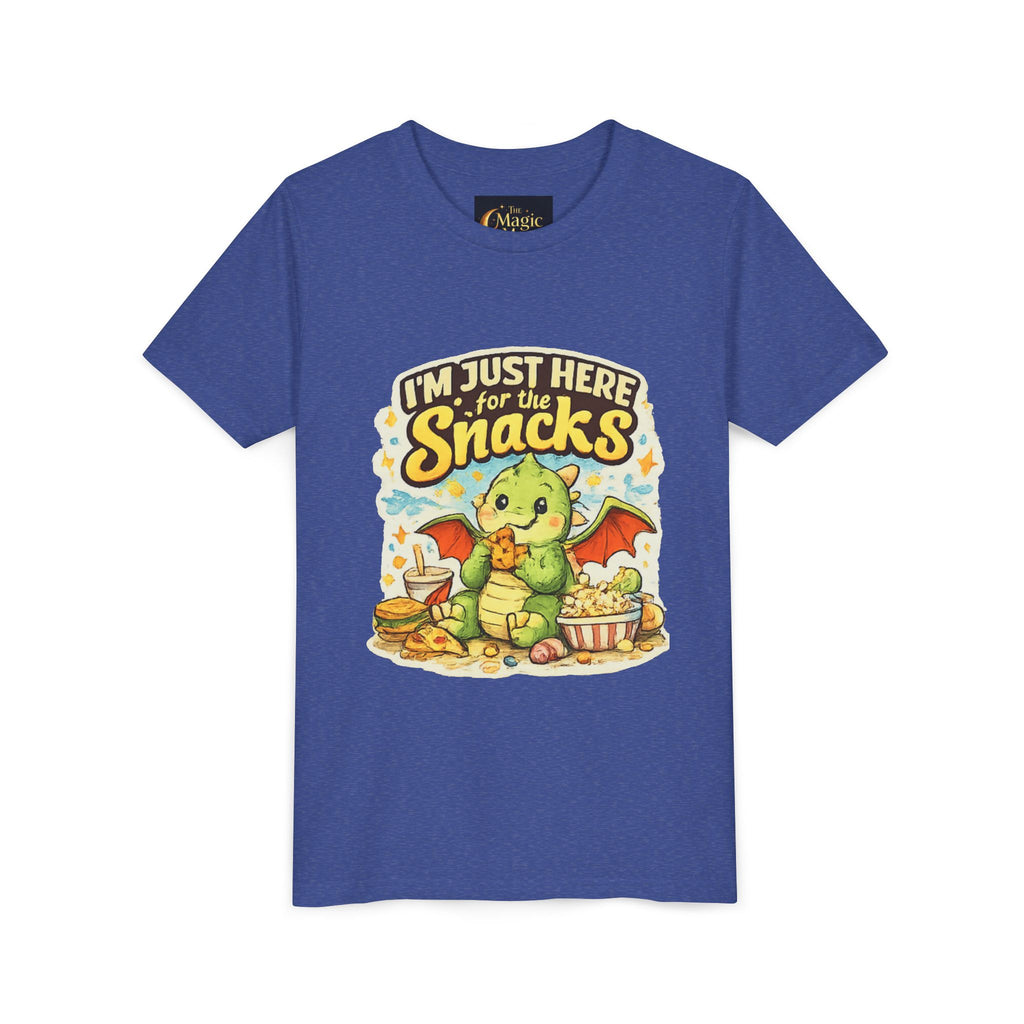 Kids Tee — Cute Dragon “I’m Just Here for the Snacks” Graphic T-Shirt